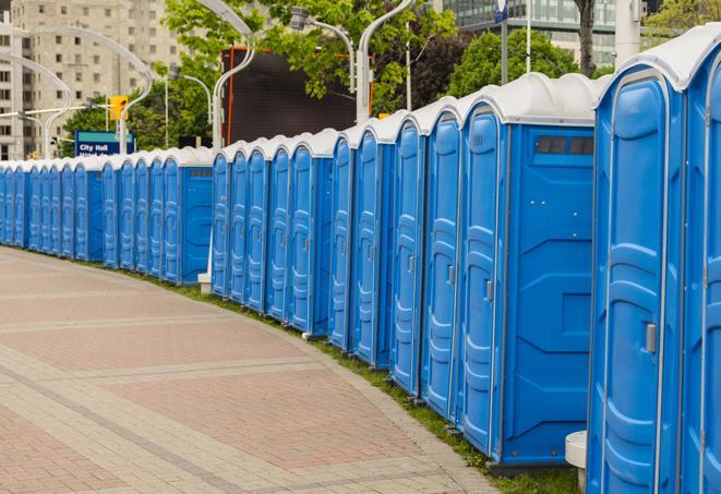 Seasonal porta potty units set up at a Naperville, Illinois venue
